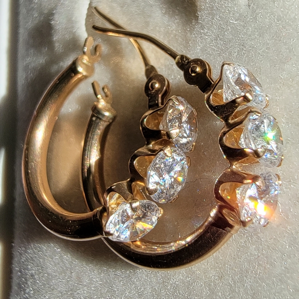 10K Gold Cubic Zarconia Huggie Hoop Earrings